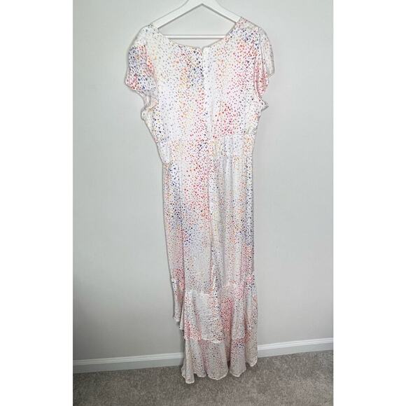 Hutch Multi Heart Short Sleeve V-Neck Button Front Hi-Low Maxi Dress White 12 - Picture 9 of 12